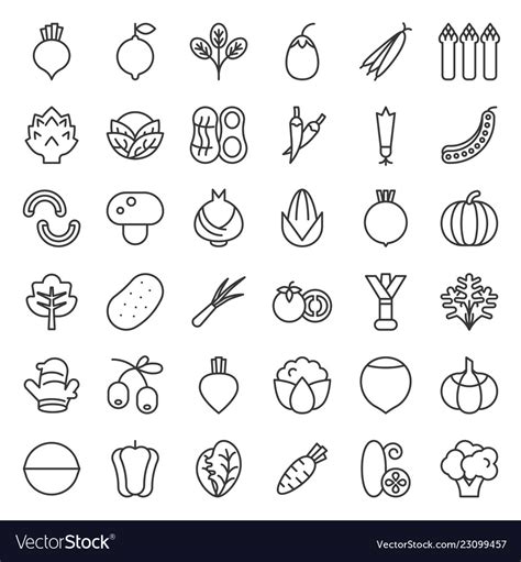 Vegetable icon set line style Royalty Free Vector Image