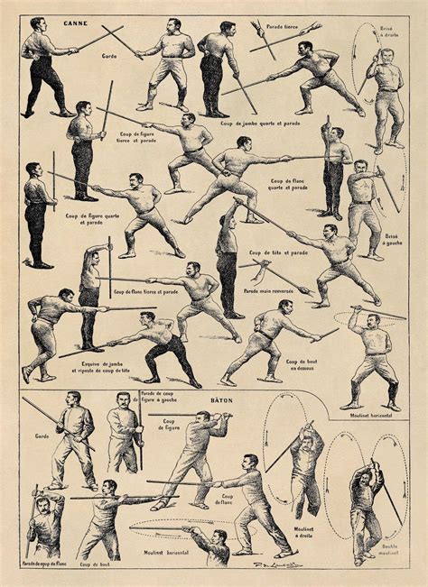 Singlestick Fencing Poster, Shows Many fencing Styles Techniques using ...