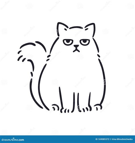 Grumpy Persian Cat Face Vector Ink Illustration | CartoonDealer.com ...