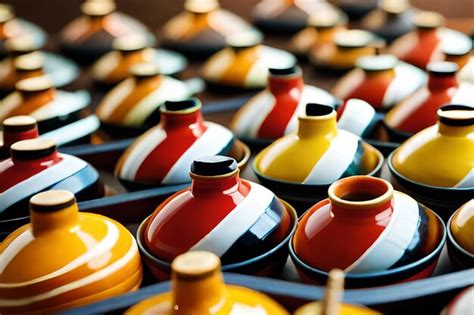 Premium AI Image | a collection of colorful ceramic pots