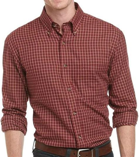 Arrow Mens Button Down Twill Dress Shirt Cabernet Pattern at Amazon Men ...