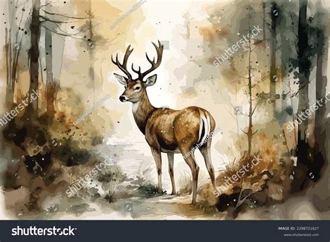 Watercolor Painting White Background Forest Deer Stock Vector (Royalty ...