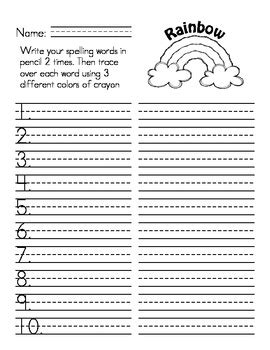 Spelling Words Rainbow Writing by Corene Oberholtz | TpT