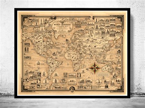 Old World Map World Wonders 1939 Vintage Map Wall Map Print - VINTAGE ...