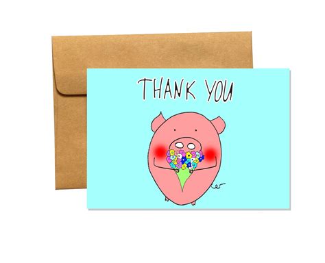 Pig Thank You Card Flowers Thank You Card appreciation Card for Mom or ...