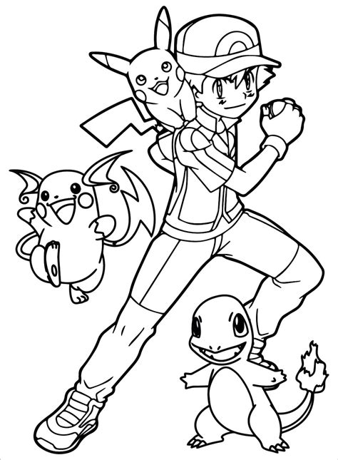 Ash Ketchum with Pokemon coloring page - Download, Print or Color ...