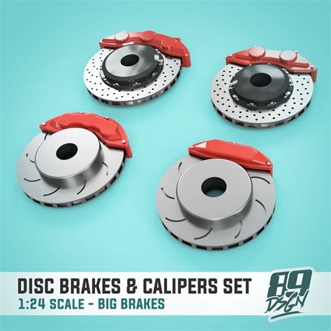 STL file Disc brakes set for 1:24 scalemodel cars - 4 disc & 4 calipers ...