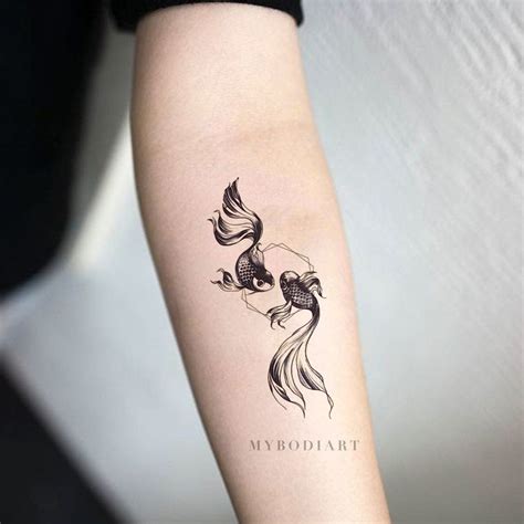 Nemo Small Unique Black Double Koi Fish Temporary Tattoo | Pisces ...