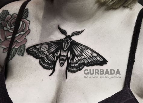 Blackwork dark moth tattoo, engraving occult by Gurbada Moth Tattoo ...