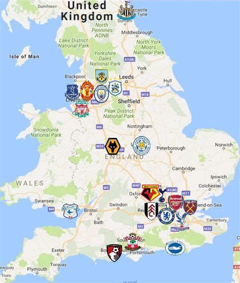 2018 Premier League Map | Premier league logo, Premier league teams ...