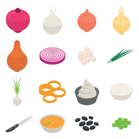 Onion icons set, isometric style 8603873 Vector Art at Vecteezy