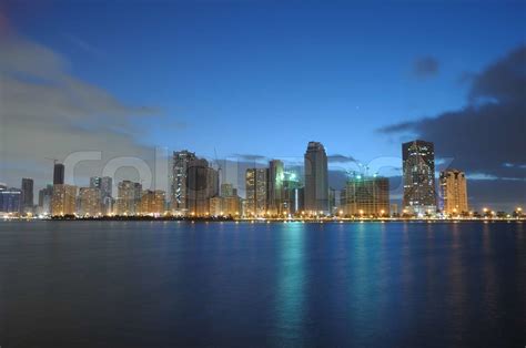 Sharjah City Skyline at dusk, United Arab Emirates | Stock image ...