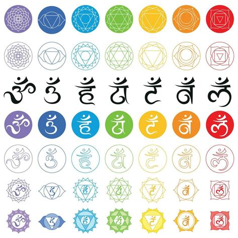 Icons of symbols and mantra of seven chakras 23286551 Vector Art at ...