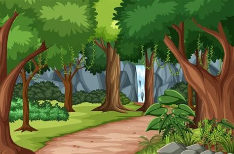 Free Vector | Forest scene with hiking track and many trees | Photoshop ...