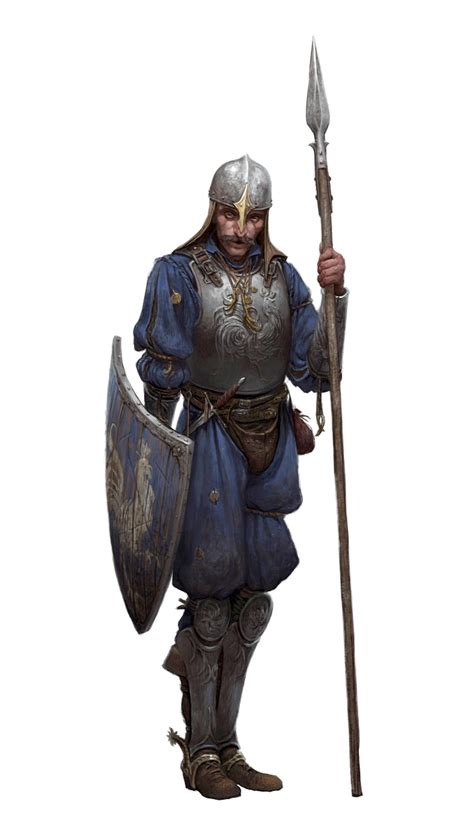 Male Human Guard Fighter Spear Shield - Pathfinder 2E PFRPG DND D&D 3.5 ...