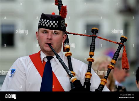 Scottish bagpipes music player in Krakow -Cracow during a concert of ...