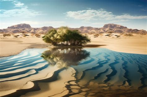 Premium AI Image | Desert mirage with distant oasis with an optical ...