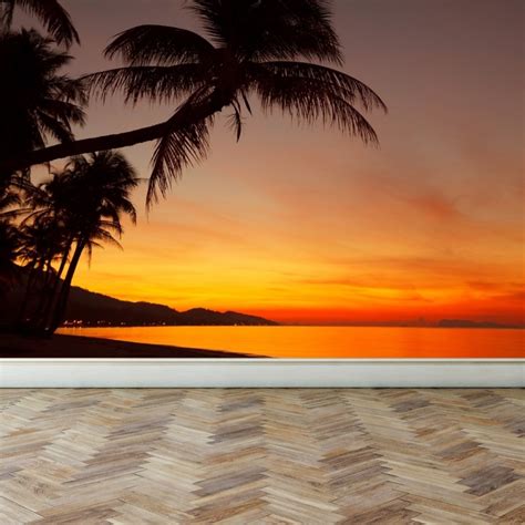 Wall Mural Tropical sunset beach with palm tree, Peel and Stick ...