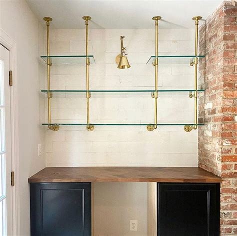 French Bistro Glass and Brass Bar Shelves (Custom) | Home bar designs ...