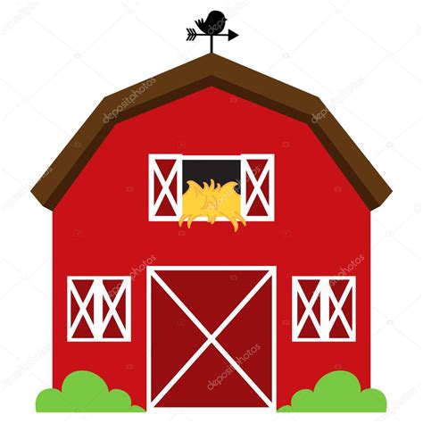 Cute Red Vector Barn with Hay, Weather Vane and Bushes Stock Vector ...