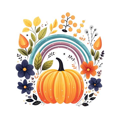 Autumn Pumpkin Boho Vector Rainbow Clipart, Celestial Halloween Rainbow ...