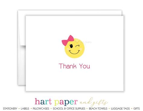 Emoji Emoticon Bow Thank You Personalized Cards Flat Folded - Etsy Canada