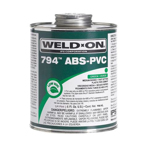 Weld-On 4 oz. ABS PVC 794 Transition Cement in Green-13369 - The Home Depot