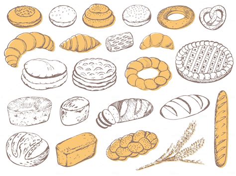 Sketch of bread and pastries. | Sketches, Vector sketch, Bread and pastries