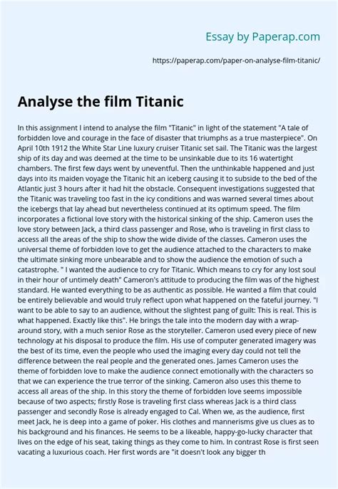 Analyse the film Titanic Review Essay Example