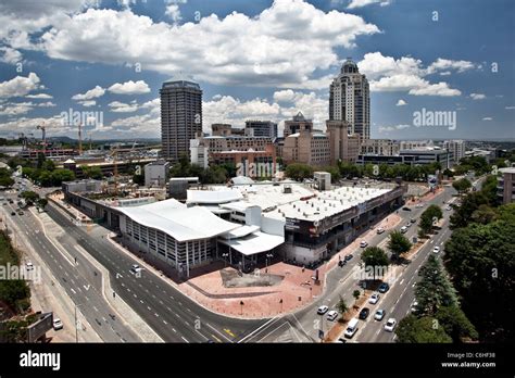 View of new Gautrain station in the foreground with Sandton City in the ...