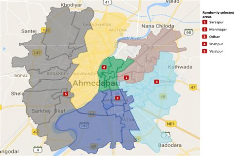 Ahmedabad city zone & ward map including randomly selected areas ...