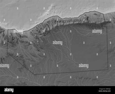 Sanaag, region of Somaliland. Grayscale elevation map with lakes and ...