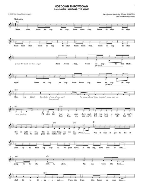 Hoedown Throwdown By Miley Cyrus Adam Anders - Digital Sheet Music For ...