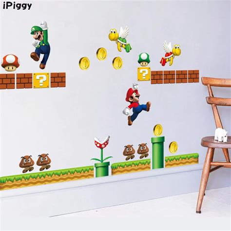 Super Mario Wall Stickers Non-toxic Boys Kids Room Wall Paper Paste ...