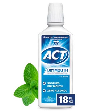 ACT Dry Mouth Anticavity Fluoride Soothing Mint Xylitol Mouthwash, 18 ...