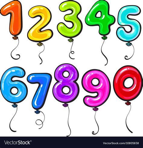 Number shaped bright and glossy colorful balloons Vector Image