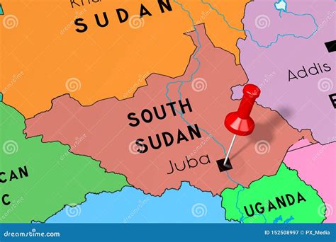 South Sudan, Juba - Capital City, Pinned On Political Map Stock ...