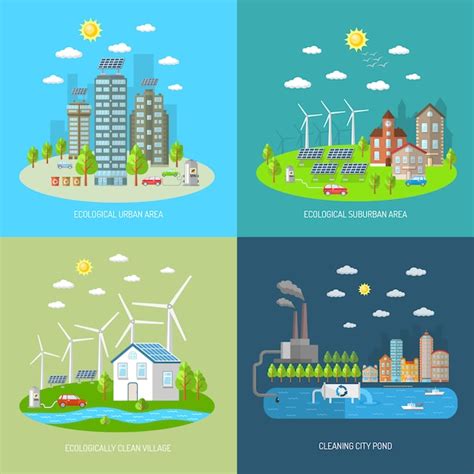 Free Vector | Eco City Design Concept Set