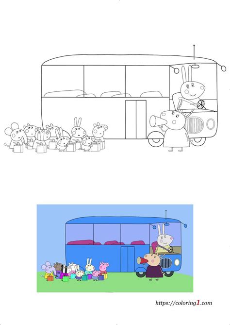 Peppa Pig School Bus Coloring Pages - 2 Free Coloring Sheets (2021) in ...