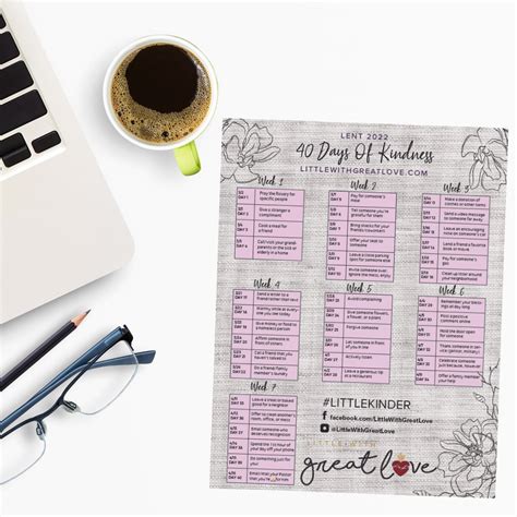 40 Days of Kindness FREE Lenten Calendar | Printable - Little With ...