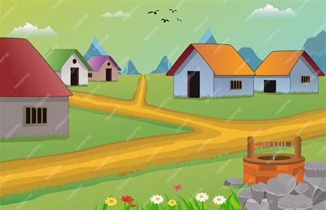 Premium Vector | Cartoon village scene vector illustration with old houses.