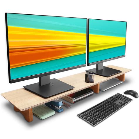 Aothia Large Dual Monitor Stand Riser, Solid Wood Desk Shelf with Eco ...