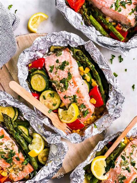 Summer Veggie Salmon Foil Packets (Grill or Oven!) - Savory Nothings