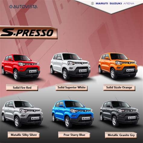 Maruti Suzuki S-presso Colours | Suzuki, Red fire, Maruti suzuki cars