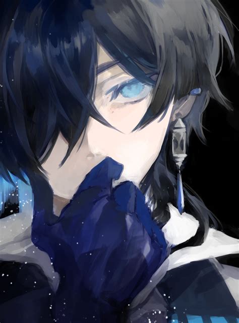 Anime Guy | Black Hair | Blue Eyes | Gloves | Art | Diversos | Garotos ...