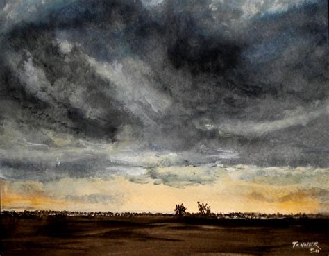 Storm Clouds Landscape Art Watercolor Print by WindingRoadGallery