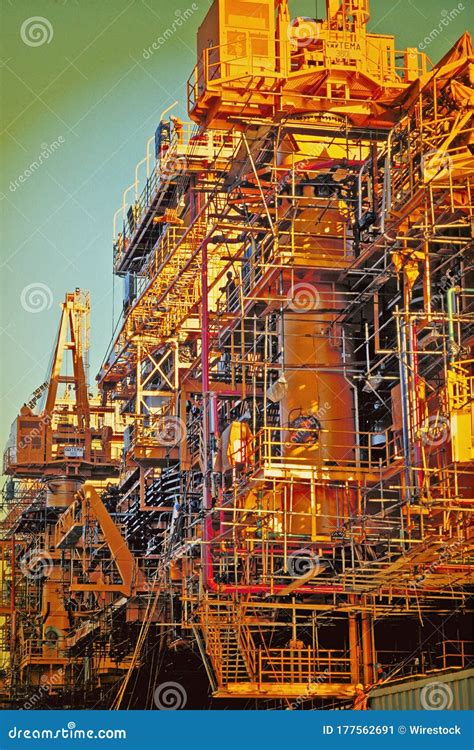 Vertical Shot of an Offshore Oil Rig Construction Stock Image - Image ...