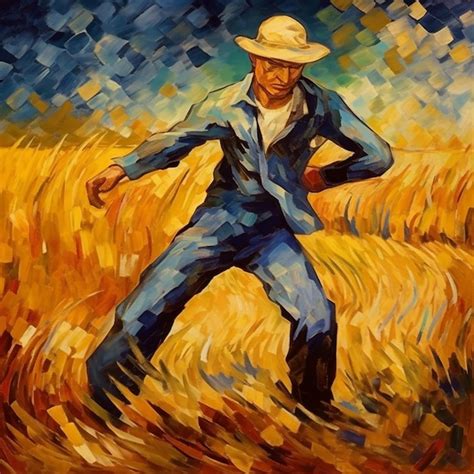 Premium Photo | Beautiful painting of a farmer in a rice field