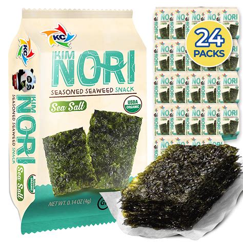 KIMNORI Organic Sea Salt Seaweed Snacks - 24 Individual Packs, 4g Each