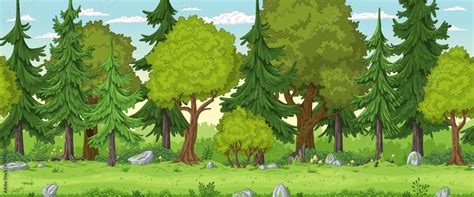 Seamless cartoon forest landscape. Hand draw with separate layers ...